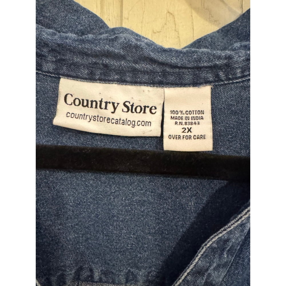 Women's Country Store Plus 2X Blue Denim Plaid Sleeve Button Down Shirt - Picture 4 of 11